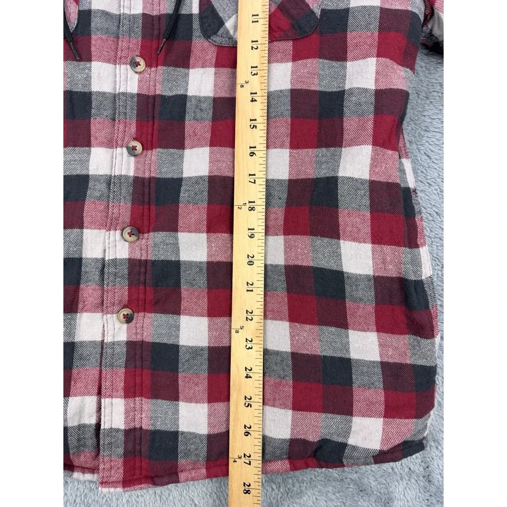 Wrangler Quilted Lined Shacket Men L Red Buffalo Plaid‎ Workwear Hooded